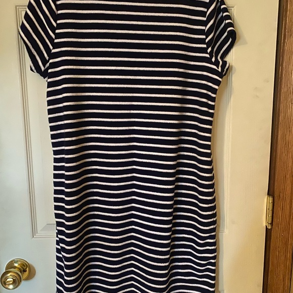 Navy and White Striped Terry Cloth Beach Dress - Picture 2 of 7